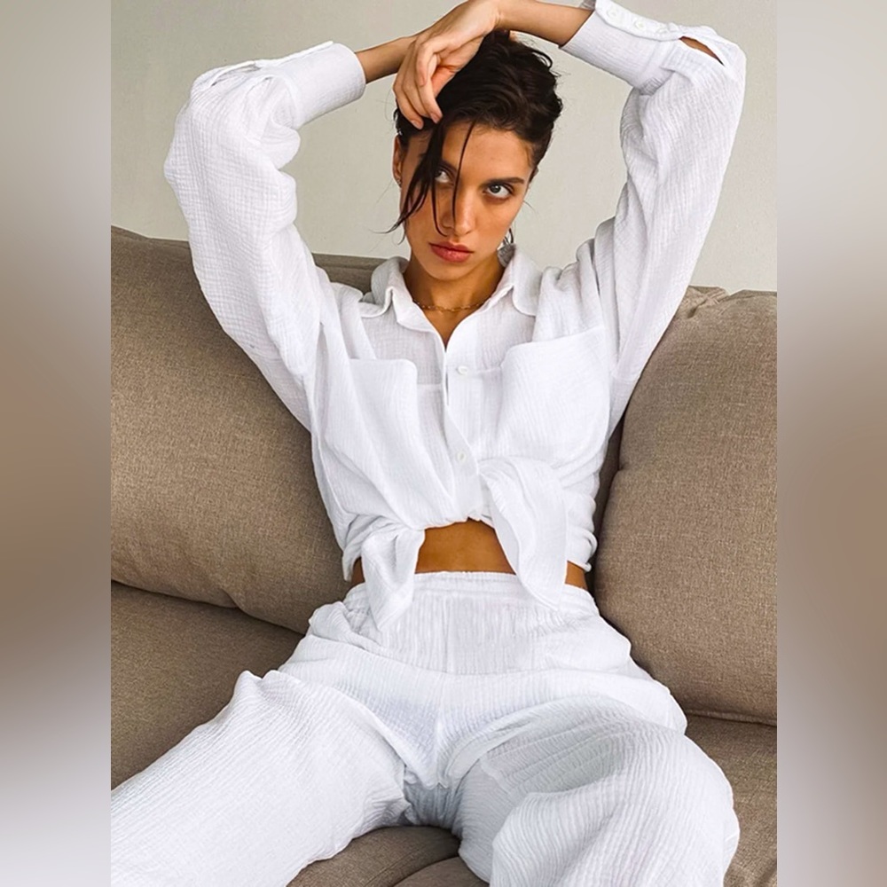 NWT COMMENSE Minimalist Cotton Two Piece Pants Set in White